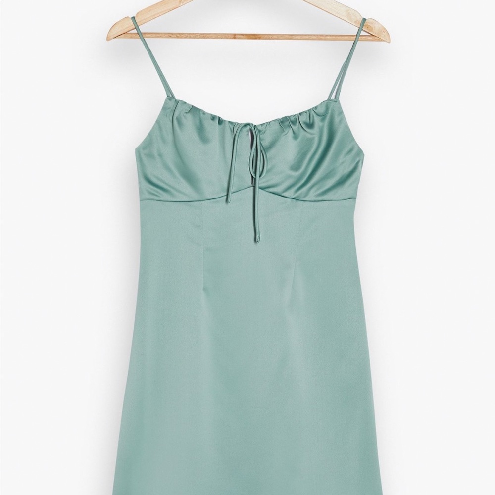Dark Sage Gathered Bust Mini Slip Dress
